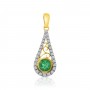 14K Yellow Gold Round Emerald and Diamond Precious Drop Pendant