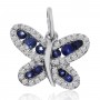 14K White Gold Precious Round Sapphire and Diamonds Butterfly Pendant