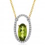 14K Two Tone White and Yellow Gold 10x5 mm Oval Peridot and Diamond Oblong Fashi