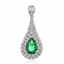 14K White Gold Pear Emerald and Pave AA Diamond Precious Pendant