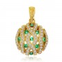 14K Yellow Gold Pave Emerald and Diamond Round Precious Pendant