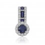 14K White Gold Round and Princess Sapphires Diamond Halo Precious Fashion Pendan