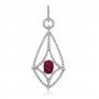 14K White Gold Oval Ruby and Diamond Long Precious Fashion Pendant