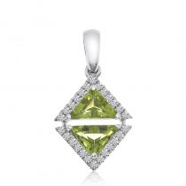 14K White Gold Double Octagon Peridot and Diamond Semi Precious Triangle Fashion