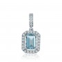 14K White Gold Octagon Blue Topaz and Diamond Semi Precious Drop Pendant