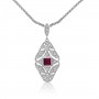 14K White Gold Princess Ruby and Diamond Filigree Precious Necklace