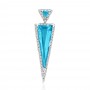 14K White Gold Double Triangle Semi Precious Blue Topaz and Diamond Fashion Pend