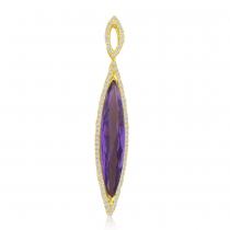 14K Yellow Gold Elongated Marquise Amethyst and Diamond Semi Precious Fashion Pe