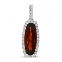 14K White Gold Oval Garnet and Diamond Semi Precious Pendant