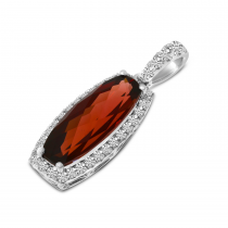 14K White Gold Oval Garnet and Diamond Semi Precious Pendant