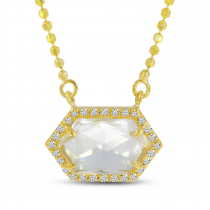 14K Yellow Gold Hexagon White Topaz and Diamond Necklace