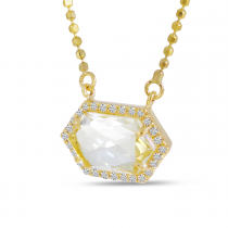 14K Yellow Gold Hexagon White Topaz and Diamond Necklace