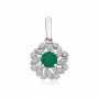 14K White Gold Round Emerald and Diamond Precious Floral Pendant