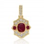 14K Yellow Gold Oval Ruby and Diamond Precious Pendant