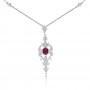 14K White Gold Oval Ruby and Diamond Precious Filigree Necklace
