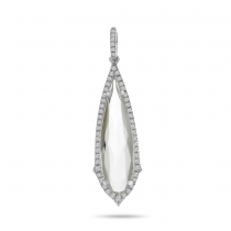 14K White Gold Long Fancy White Topaz and Diamond Dangle Pendant