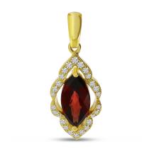 14K Yellow Gold Marquise Garnet and Diamond Semi Precious Pendant