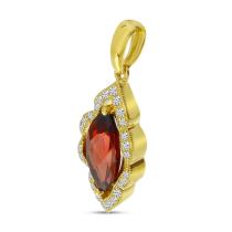 14K Yellow Gold Marquise Garnet and Diamond Semi Precious Pendant