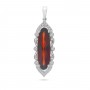 14K White Gold Long Oval Garnet and Diamond Semi Precious Pendant