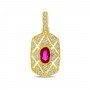 14K Yellow Gold Art Deco Precious Ruby and Diamond Rectangular Pendant