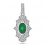 14K White Gold Oval Emerald and Diamond Art Deco Precious Pendant