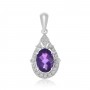 14K White Gold Oval Amethyst and Diamond Semi Precious Pendant