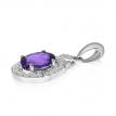 14K White Gold Oval Amethyst and Diamond Semi Precious Pendant