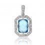 14K White Gold Cushion Blue Topaz and Diamond Semi Precious Pendant