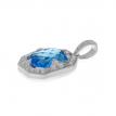 14K White Gold Cushion Blue Topaz and Diamond Semi Precious Pendant