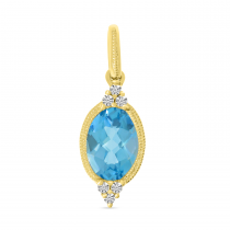 14K Yellow Gold Oval Blue Topaz with Diamond Semi Precious Pendant