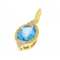 14K Yellow Gold Oval Blue Topaz with Diamond Semi Precious Pendant