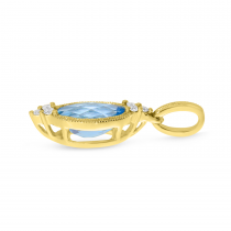 14K Yellow Gold Oval Blue Topaz with Diamond Semi Precious Pendant