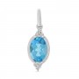 14K White Gold Oval Blue Topaz with Diamond Semi Precious Pendant