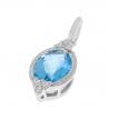 14K White Gold Oval Blue Topaz with Diamond Semi Precious Pendant