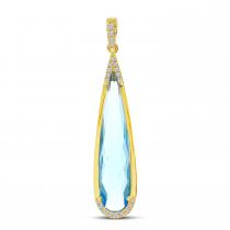 14K Yellow Gold Elongated Pear Blue Topaz and Diamond Semi Precious Fashion Pend