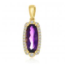 14K Yellow Gold Oval Amethyst and Diamonds Semi Precious Pendant