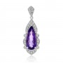 14K White Gold Long Pear Amethyst and Diamond Semi Precious Pendant