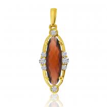 14K Yellow Gold Long Oval Garnet and Diamond Semi Precious Pendant