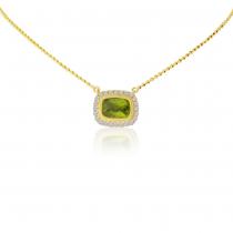 14K Yellow Gold Cushion Peridot with Diamonds Semi Precious Necklace