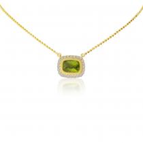 14K Yellow Gold Cushion Peridot with Diamonds Semi Precious Necklace