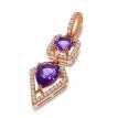 14K Rose Gold Oval and Pear Shape Amethyst Two Piece Semi Precious and Diamond Pendant