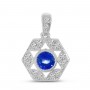 14K White Gold genuine Sapphire and Diamond Precious Hexagon Pendant