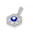 14K White Gold genuine Sapphire and Diamond Precious Hexagon Pendant