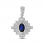 14K White Gold Precious Oval Sapphire and Diamond Art Deco Pendant