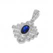 14K White Gold Precious Oval Sapphire and Diamond Art Deco Pendant