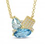 14K Yellow Gold Blue Topaz Duo Pear and Marquise with Diamonds Semi Precious 18 inch Necklace