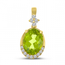 14K Yellow Gold Oval Peridot and Diamond Semi Precious Pendant