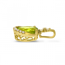 14K Yellow Gold Oval Peridot and Diamond Semi Precious Pendant