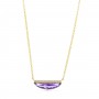 14K Yellow Gold Half Moon Amethyst and Diamond Semi Precious Bar Necklace