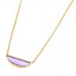 14K Yellow Gold Half Moon Amethyst and Diamond Semi Precious Bar Necklace